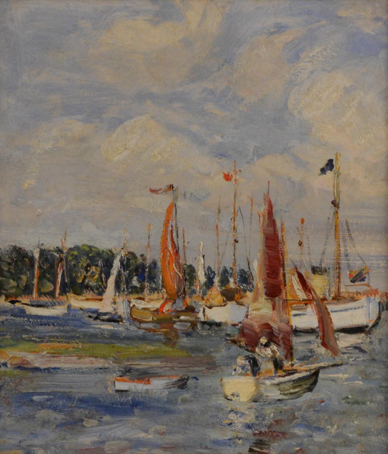 Emily Beatrice Bland Landscape Painting - Sailing Boats in a Harbour
