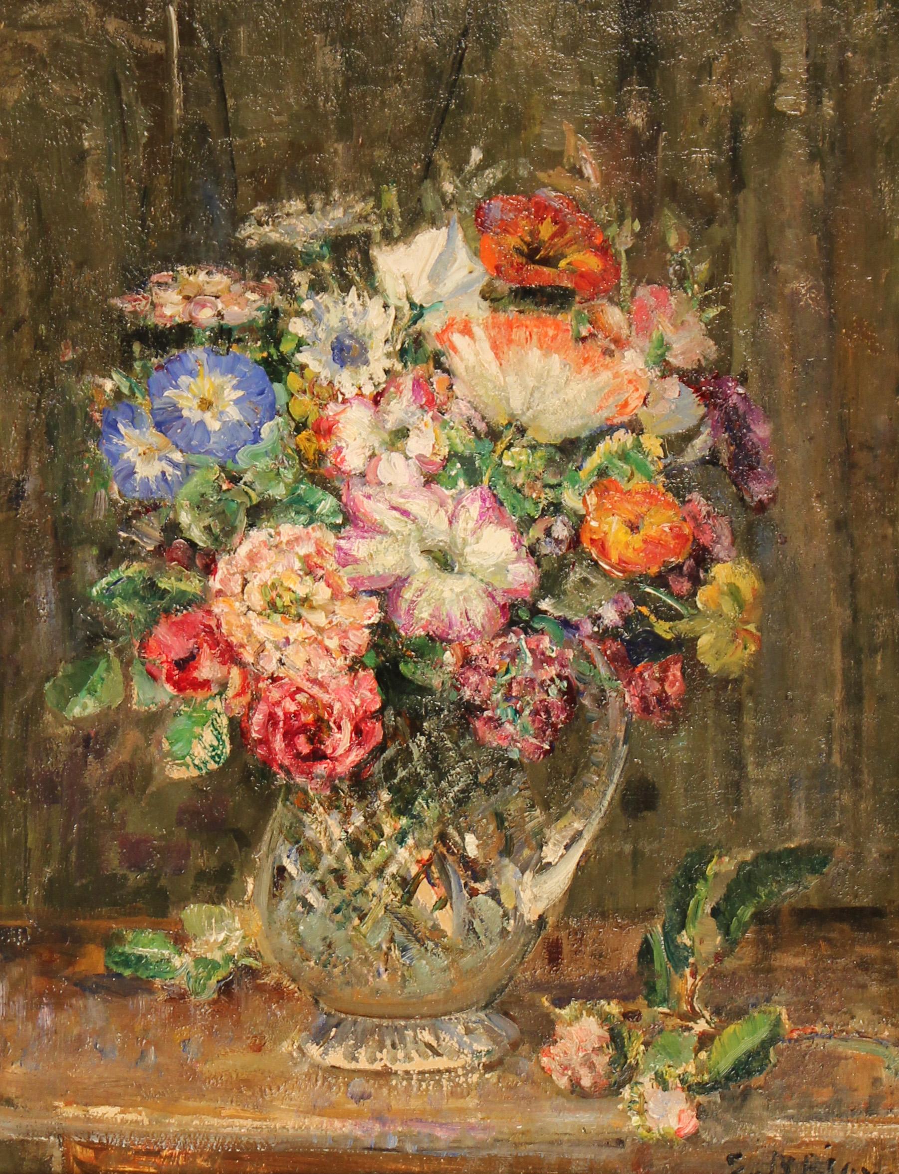 Still life of Flowers in a Crystal Vase - Painting by Emily Beatrice Bland