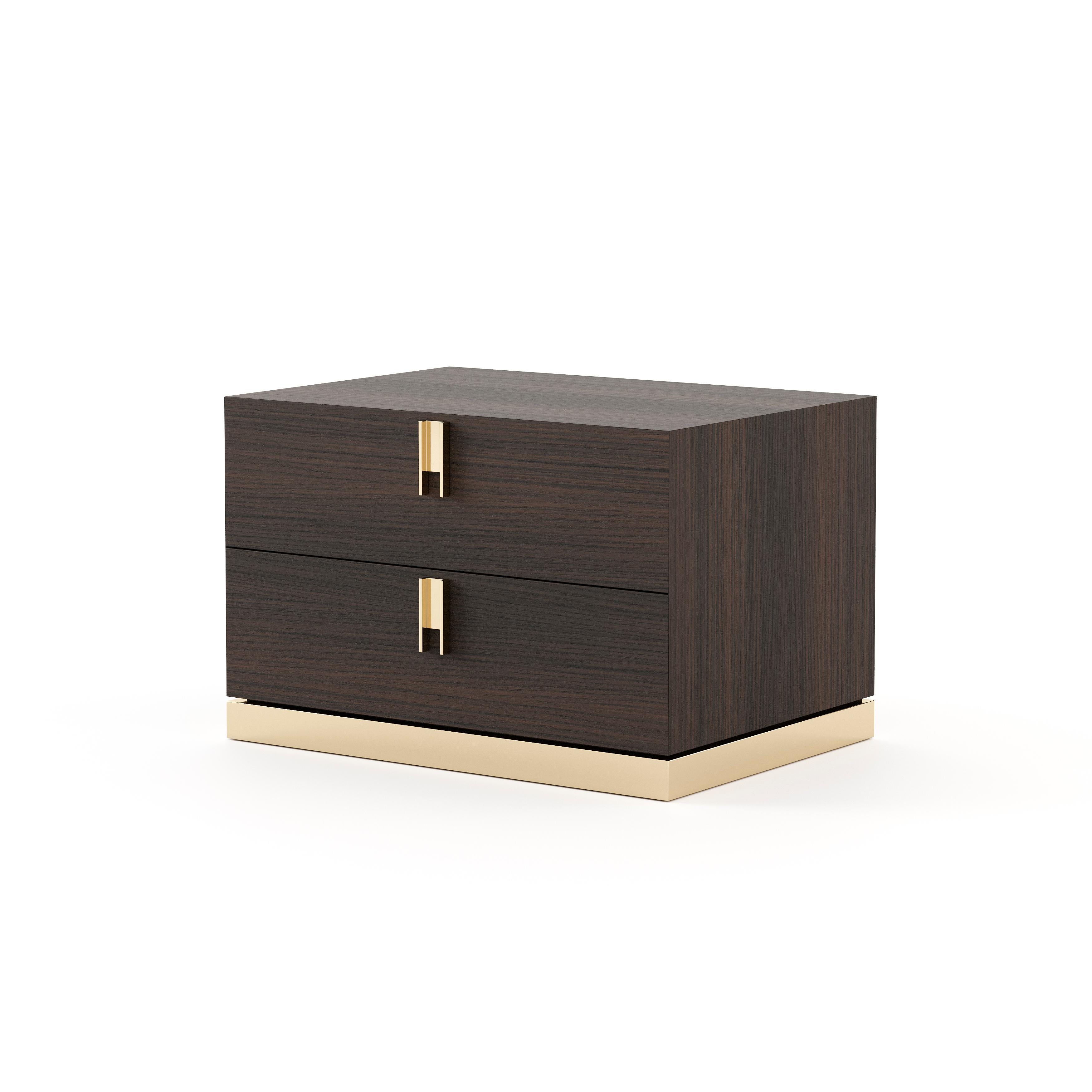 Modern Contemporary bedside table finished in wood veneer, fully customisable For Sale