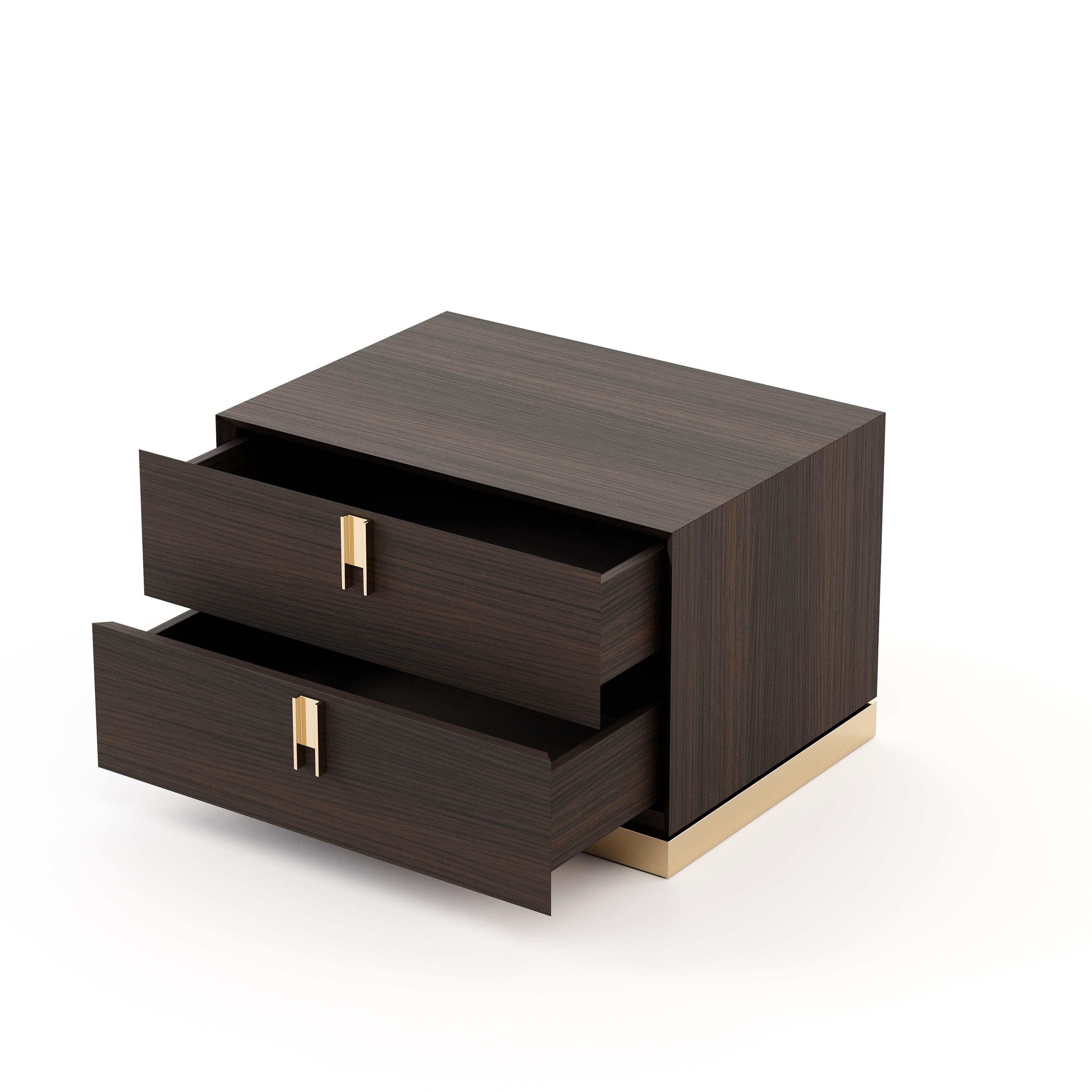 Hand-Crafted Contemporary bedside table finished in wood veneer, fully customisable For Sale