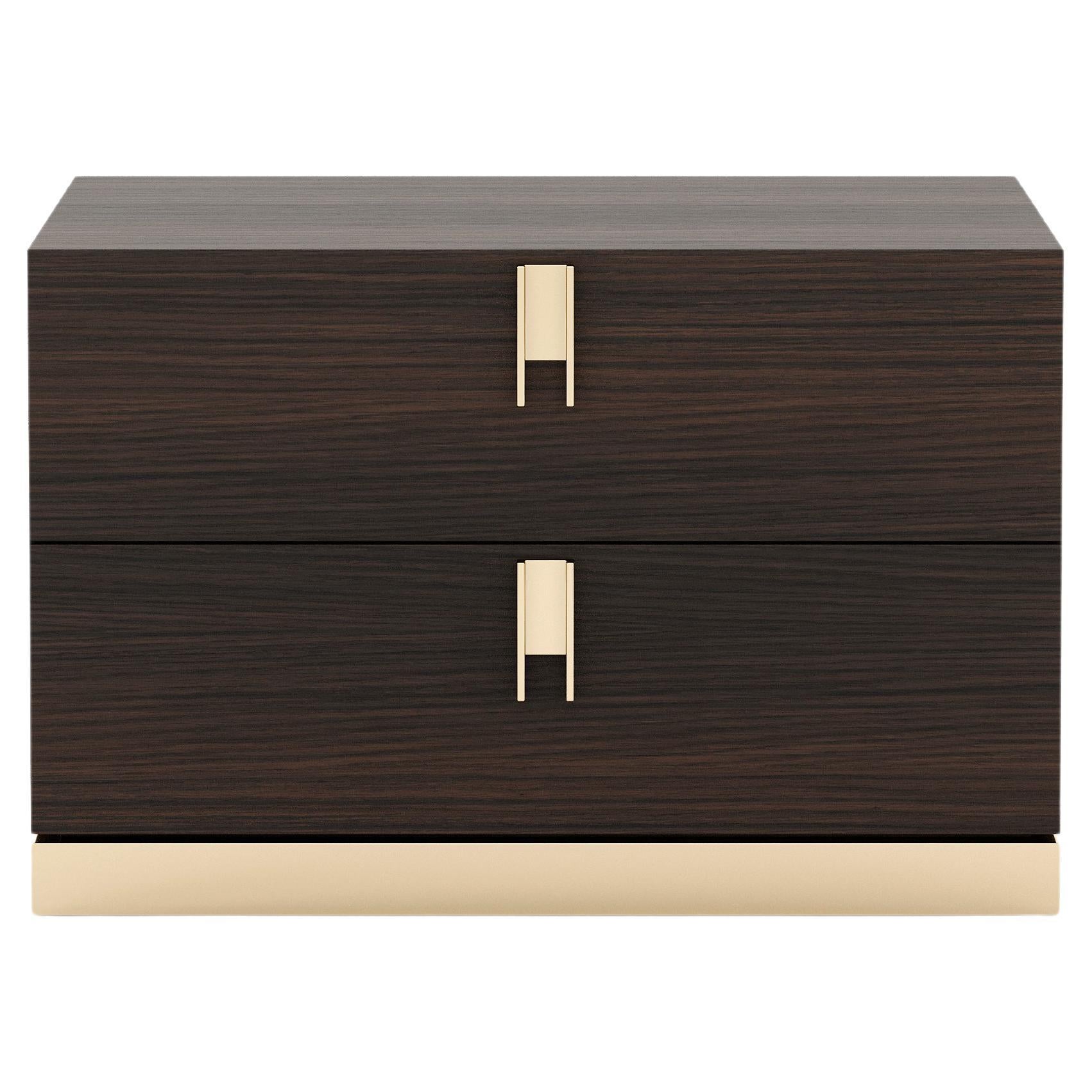 Contemporary bedside table finished in wood veneer, fully customisable For Sale