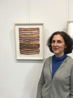 Bound Brook #22, painterly abstract aquatint monoprint, red, silver, vermillion.