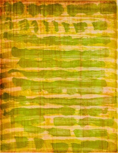 “October 24”, painterly abstract aquatint monoprint, yellow, vermilion, green.