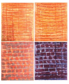 “Rubato 1”, painterly abstract aquatint monoprint, yellow, vermillion red.