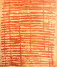 “Rubato 1”, painterly abstract aquatint monoprint, yellow,  vermillion red.