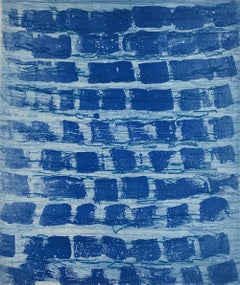 “Rubato 14”, painterly abstract aquatint monoprint, spring green, ocean blue.