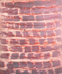 “Rubato 17”, painterly abstract aquatint monoprint, red, silvery violet.