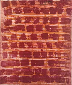 “Rubato 19”, painterly abstract aquatint monoprint, orange shades, deep red.