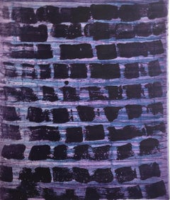 “Rubato 21”, painterly abstract aquatint monoprint, shades blue and violet .