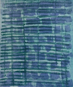 “Rubato 23”, painterly abstract aquatint monoprint, emerald green, cobalt blue.