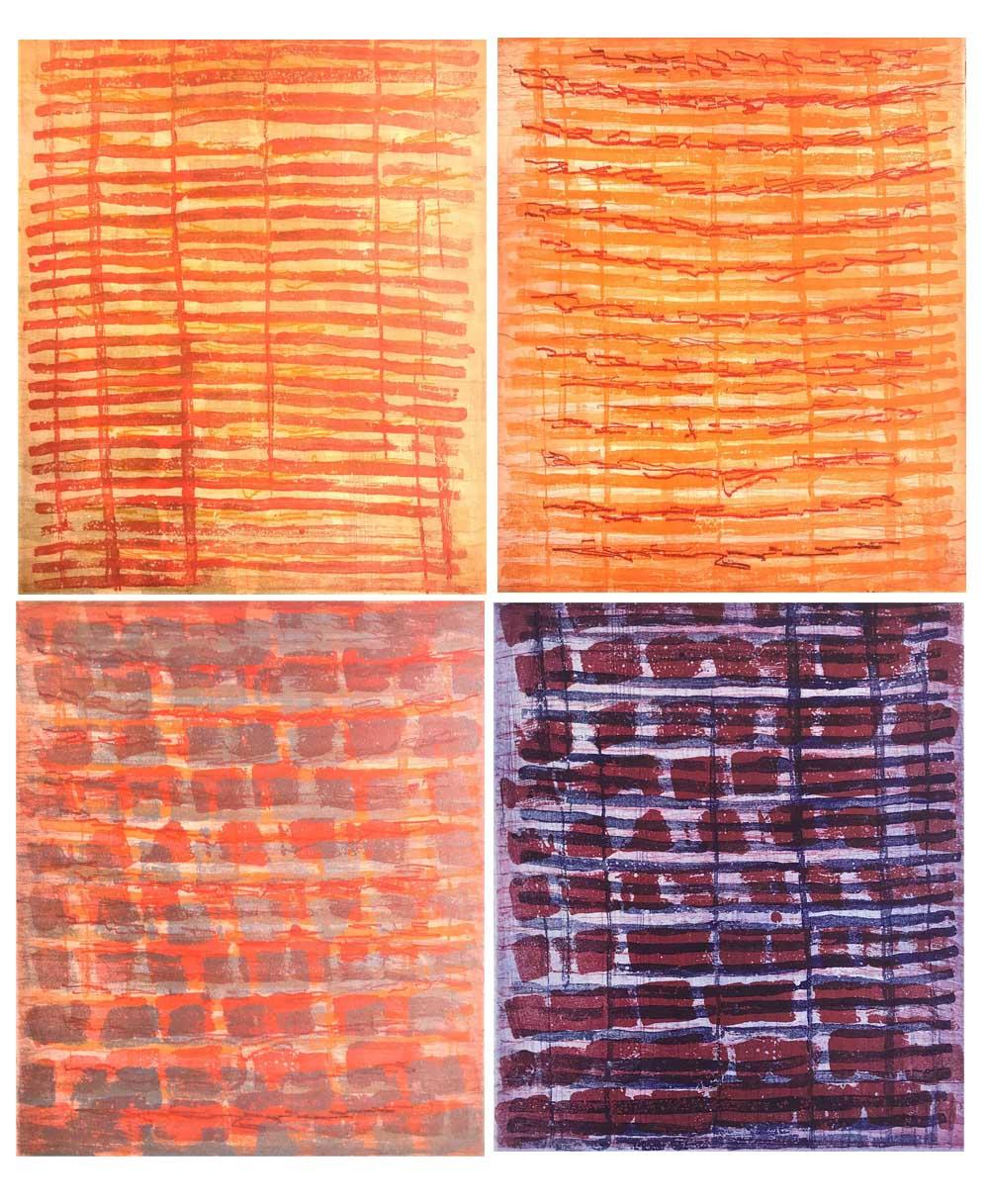 “Rubato 3”, painterly abstract aquatint monoprint, bright orange, red, violet. - Print by Emily Berger