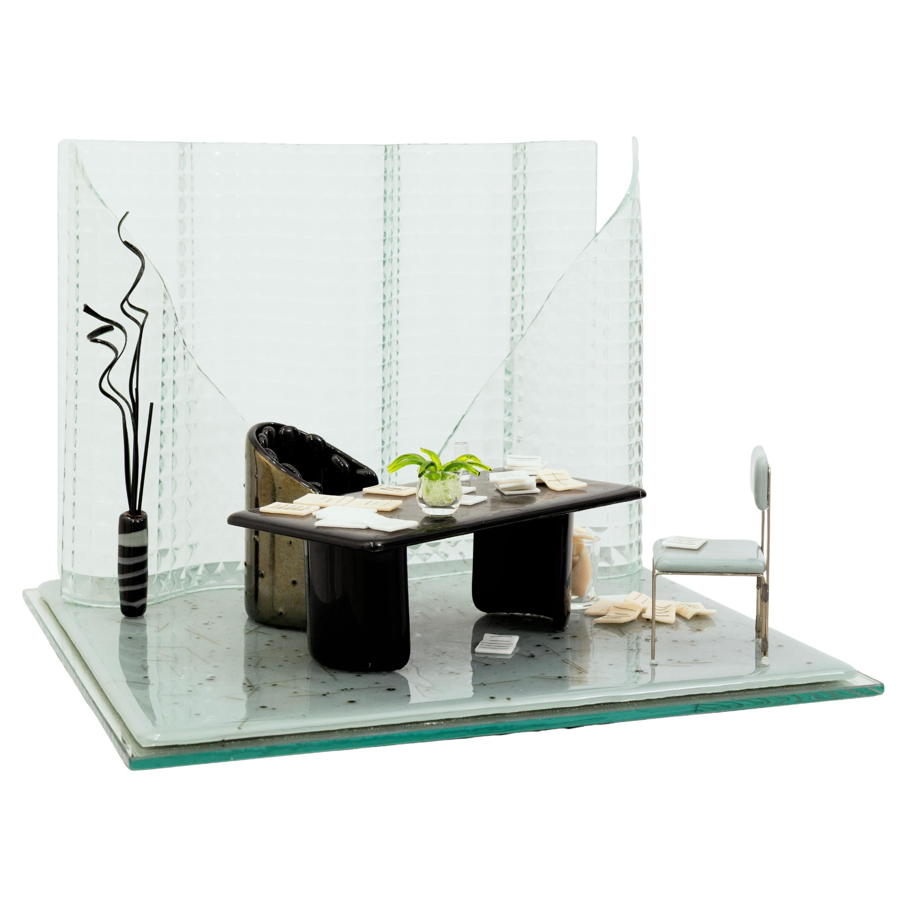 Emily Brock Postmodern Office Signed 1997 Fused Art Glass Table Sculpture