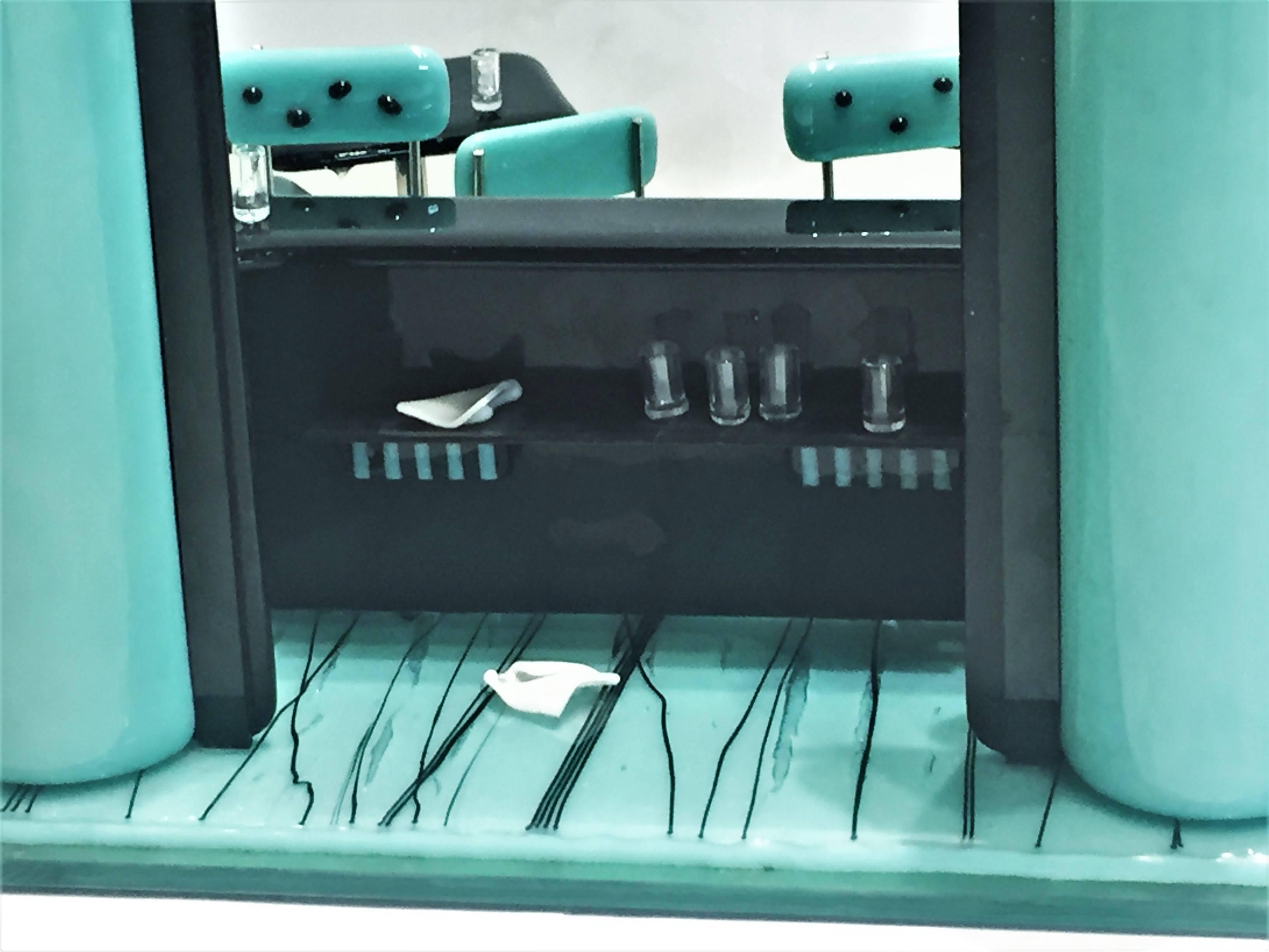 Contemporary Emily Brock, Turquoise and Black Bar, Art Glass Sculpture, 21st Century