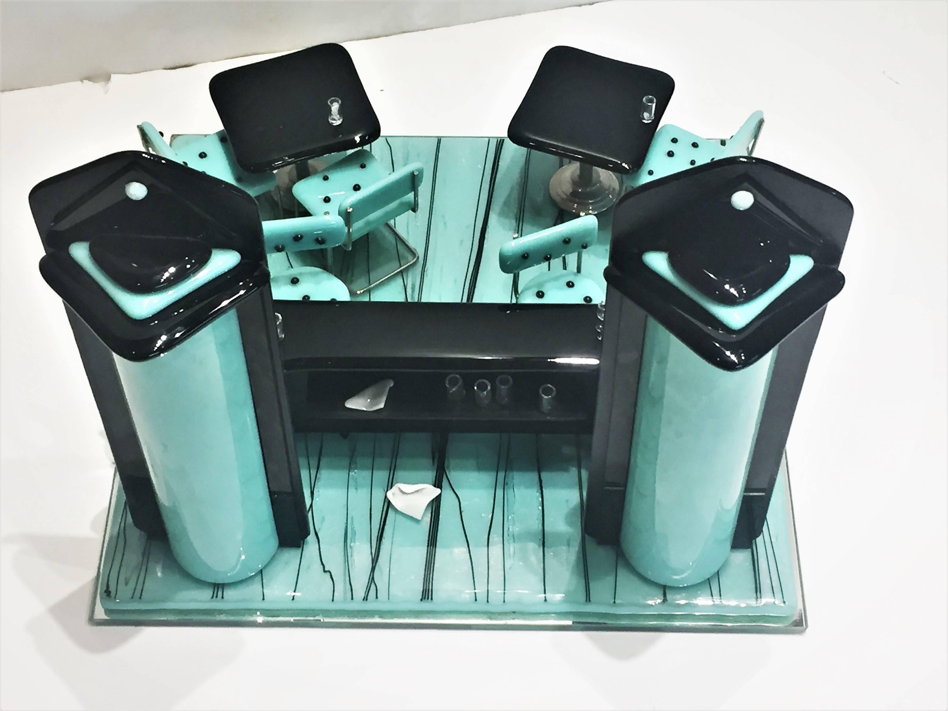 Emily Brock, Turquoise and Black Bar, Art Glass Sculpture, 21st Century 1