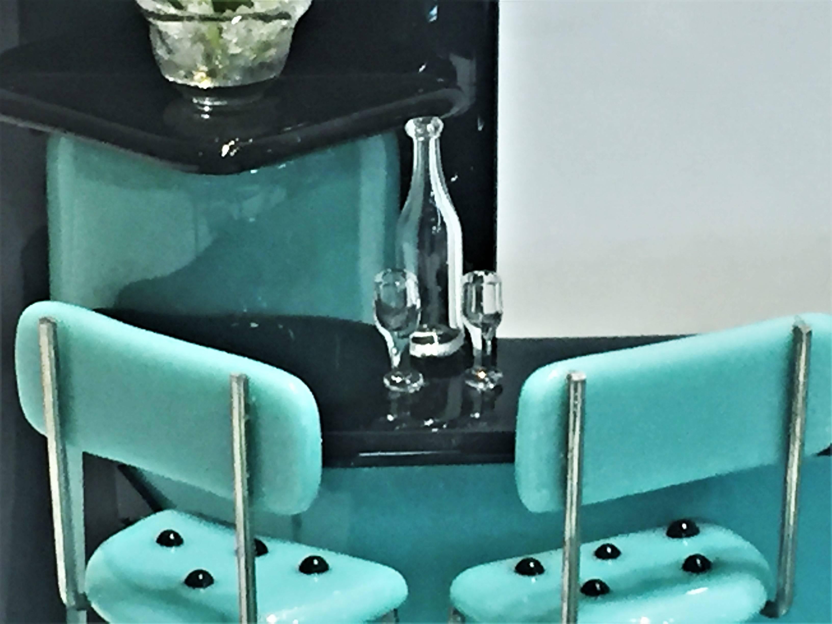 American Emily Brock, Turquoise and Black Bar, Art Glass Sculpture, 21st Century