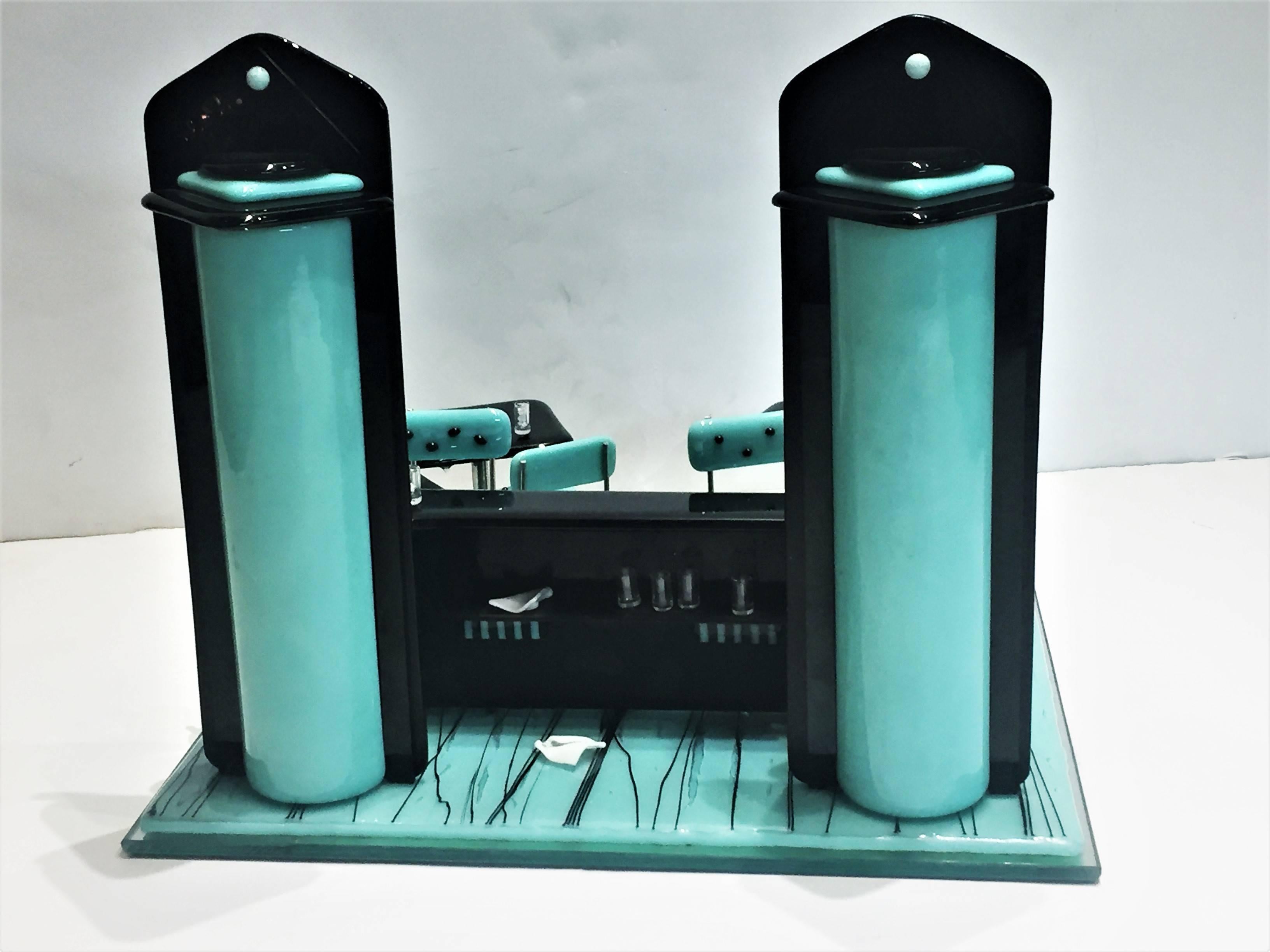 Emily Brock, Turquoise and Black Bar, Art Glass Sculpture, 21st Century In Good Condition In New York, NY