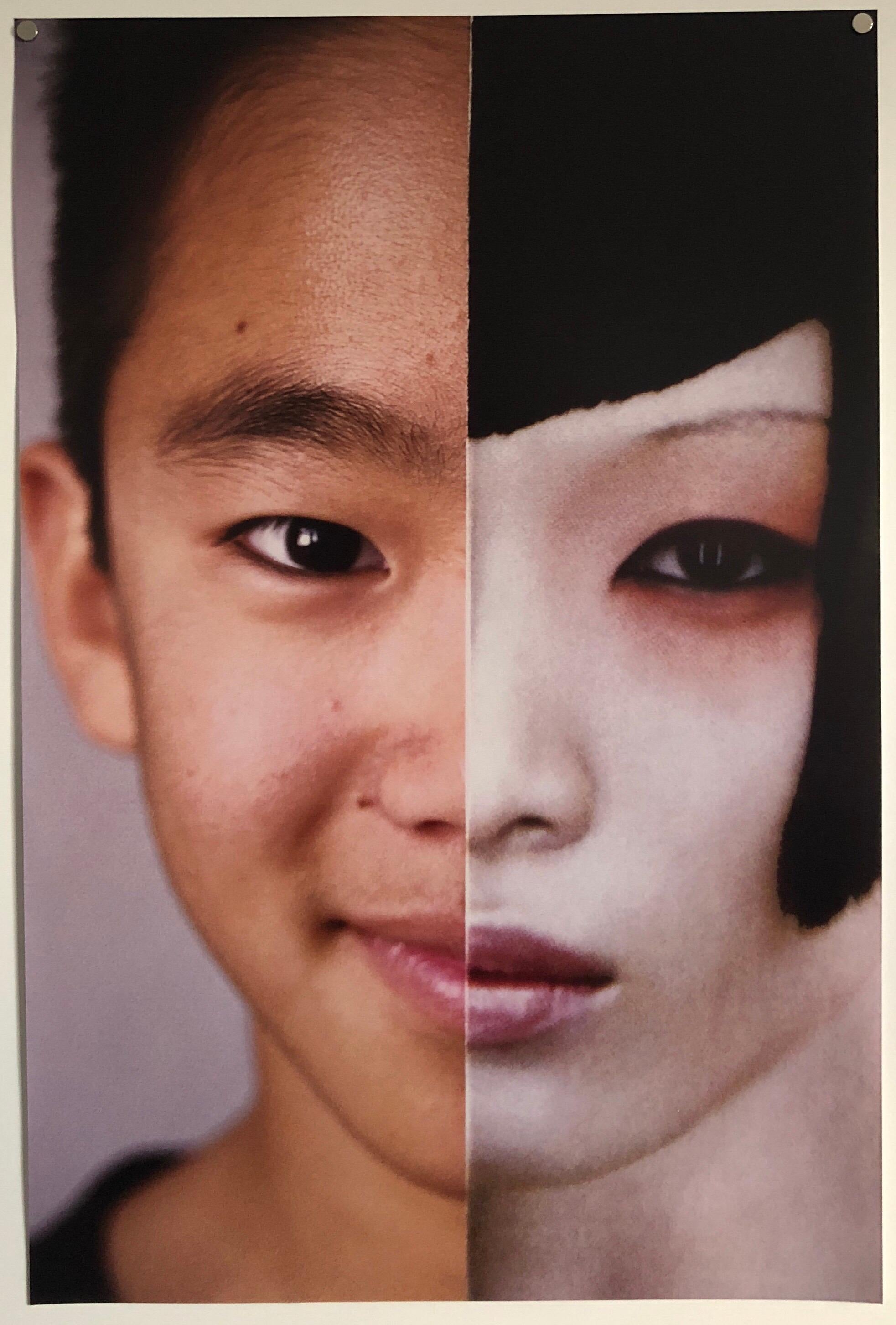 Gesichter, Vintage-Farbfotografie Digitalfoto Collage Druck asiatisch amerikanisch (Braun), Color Photograph, von Emily Cheng
