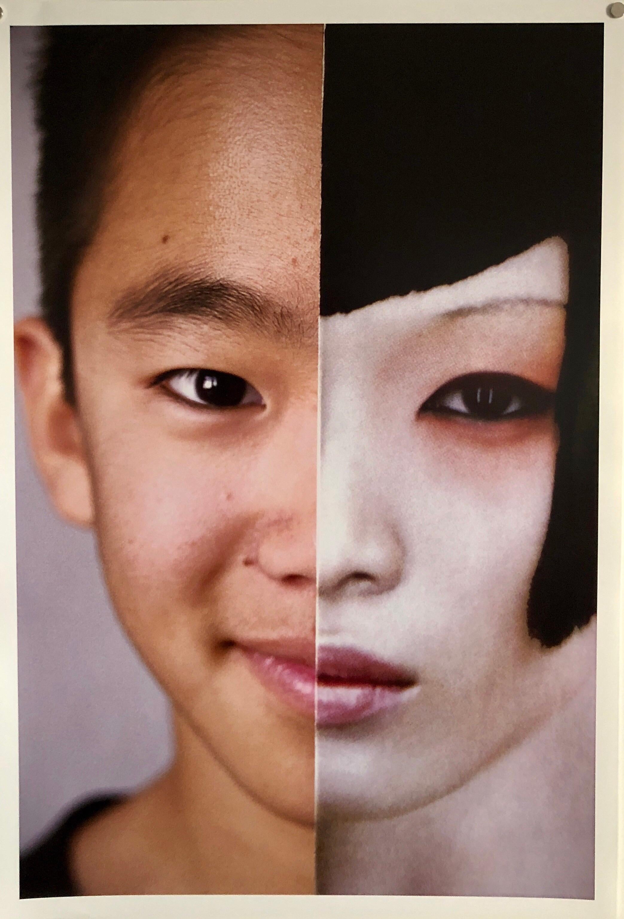 Emily Cheng Portrait Photograph - Faces, Vintage Color Photograph Digital Photo Collage Print Asian American