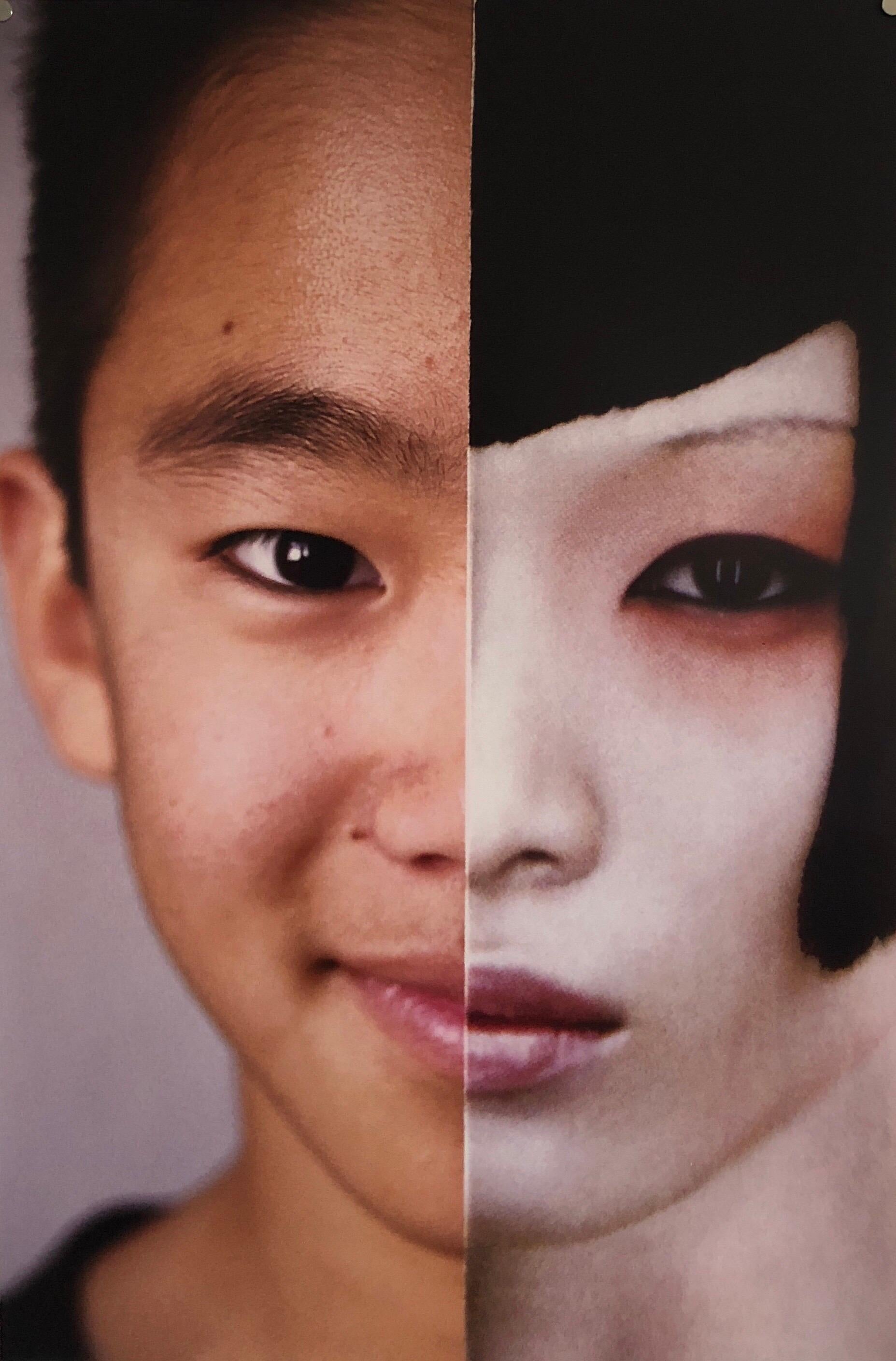 Faces, Vintage Color Photograph Digital Photo Collage Print Asian American