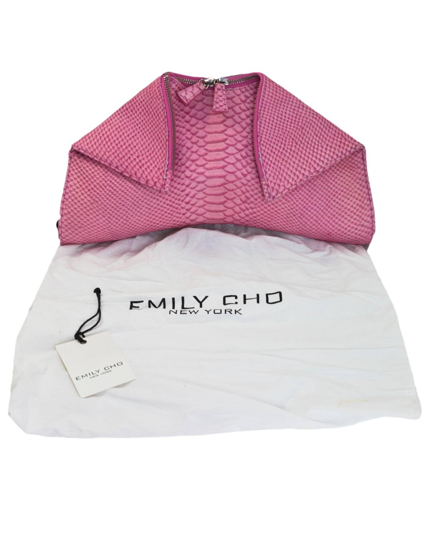 Emily Cho Pink Embossed Snakeskin Folded Clutch Bag, 4