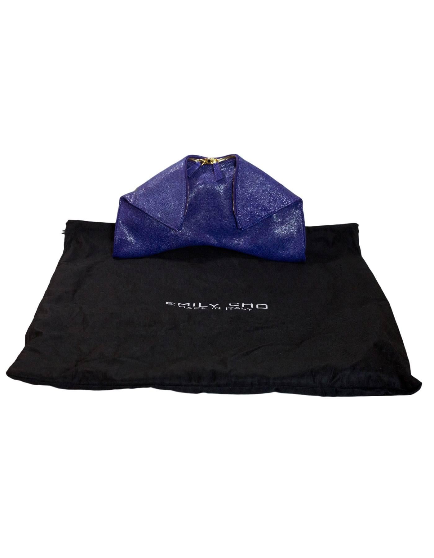 Emily Cho Purple Embossed Stingray Folded Clutch with Dust Bag rt. $595 6