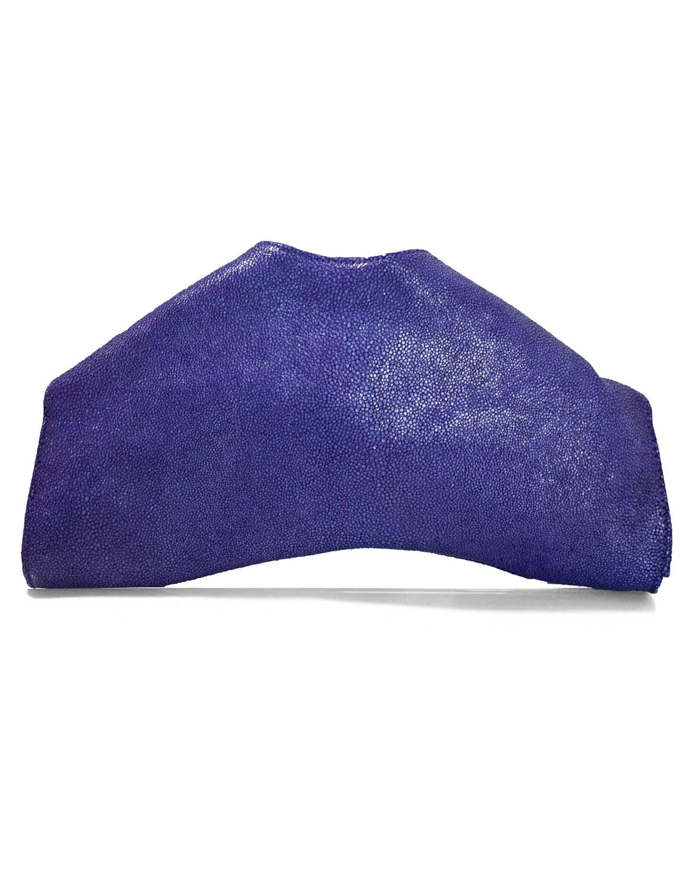 Emily Cho Purple Embossed Stingray Folded Clutch with Dust Bag rt. $595 In Excellent Condition In New York, NY