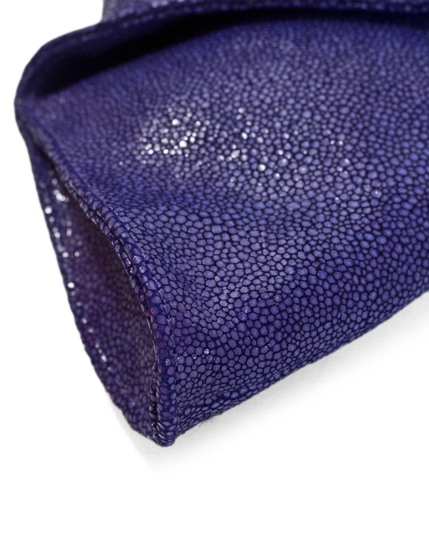 Women's Emily Cho Purple Embossed Stingray Folded Clutch with Dust Bag rt. $595