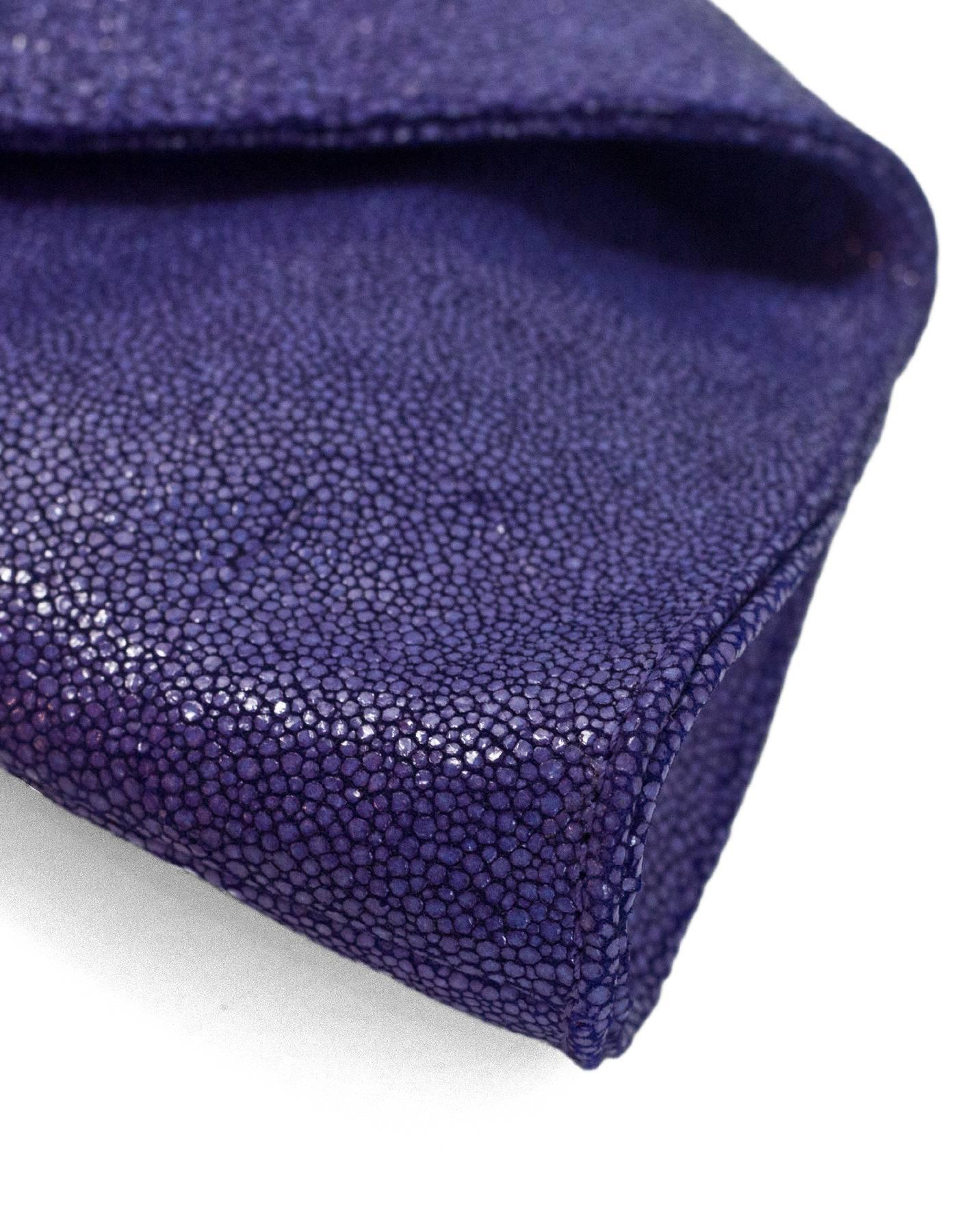 Emily Cho Purple Embossed Stingray Folded Clutch with Dust Bag rt. $595 1
