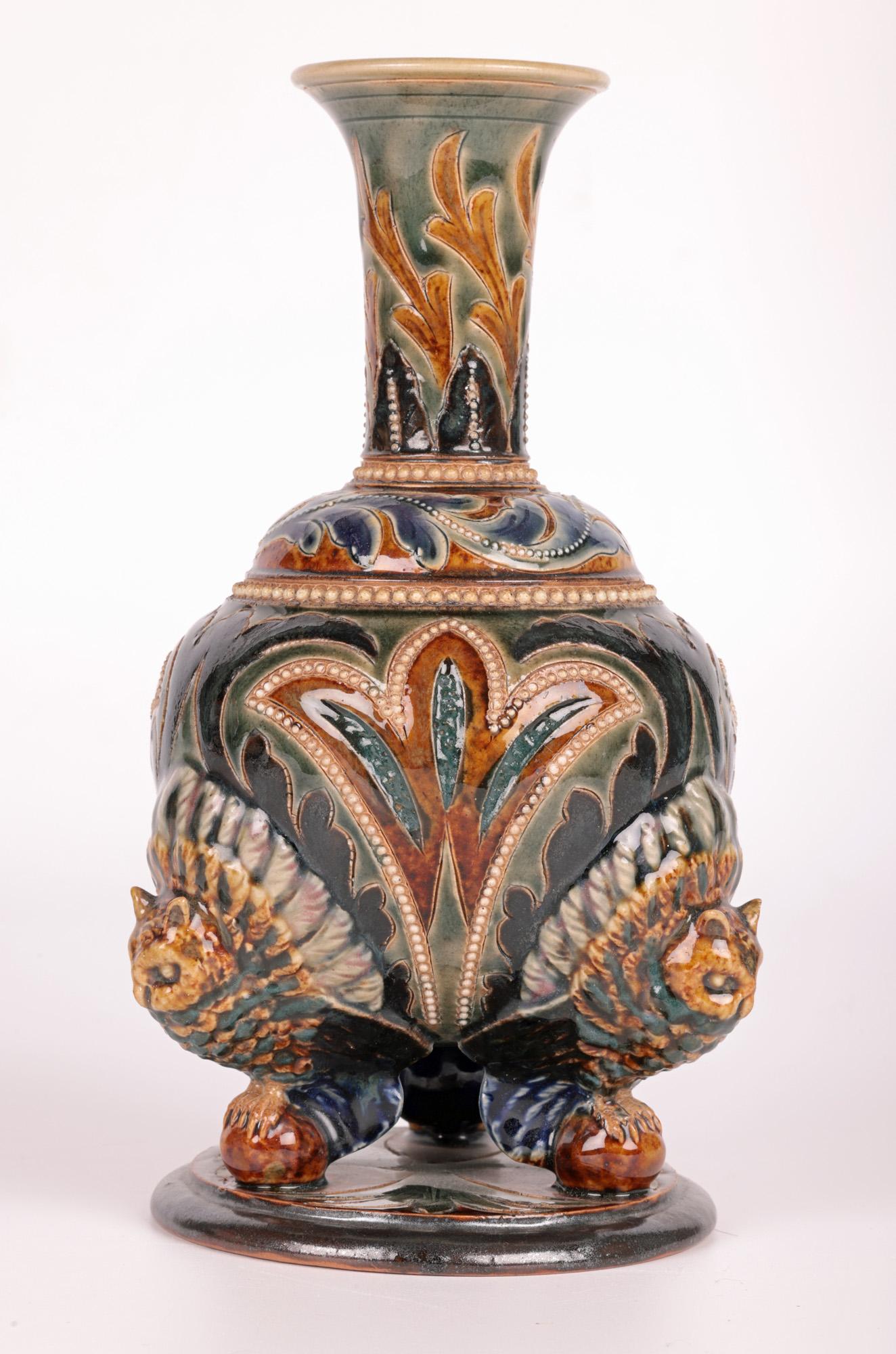 Emily E Stormer Rare Doulton Lambeth Owl Mounted Vase 2