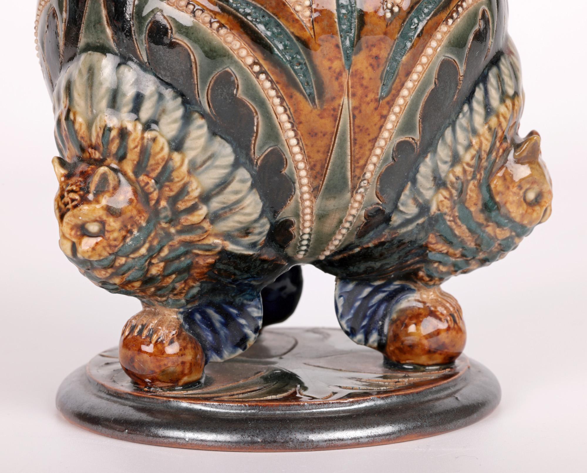 Aesthetic Movement Emily E Stormer Rare Doulton Lambeth Owl Mounted Vase