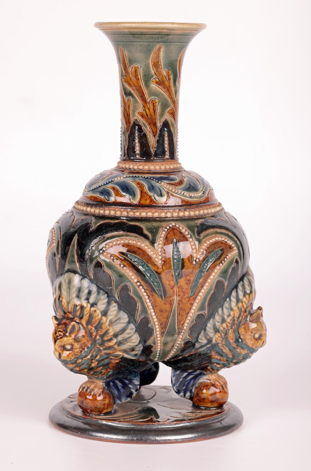 Glazed Emily E Stormer Rare Doulton Lambeth Owl Mounted Vase