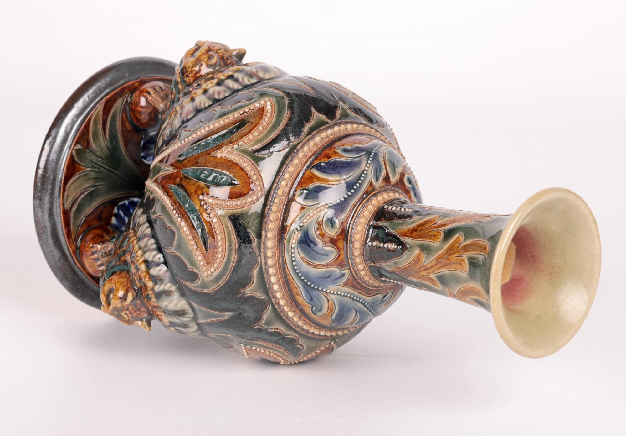 Emily E Stormer Rare Doulton Lambeth Owl Mounted Vase In Good Condition In Bishop's Stortford, Hertfordshire