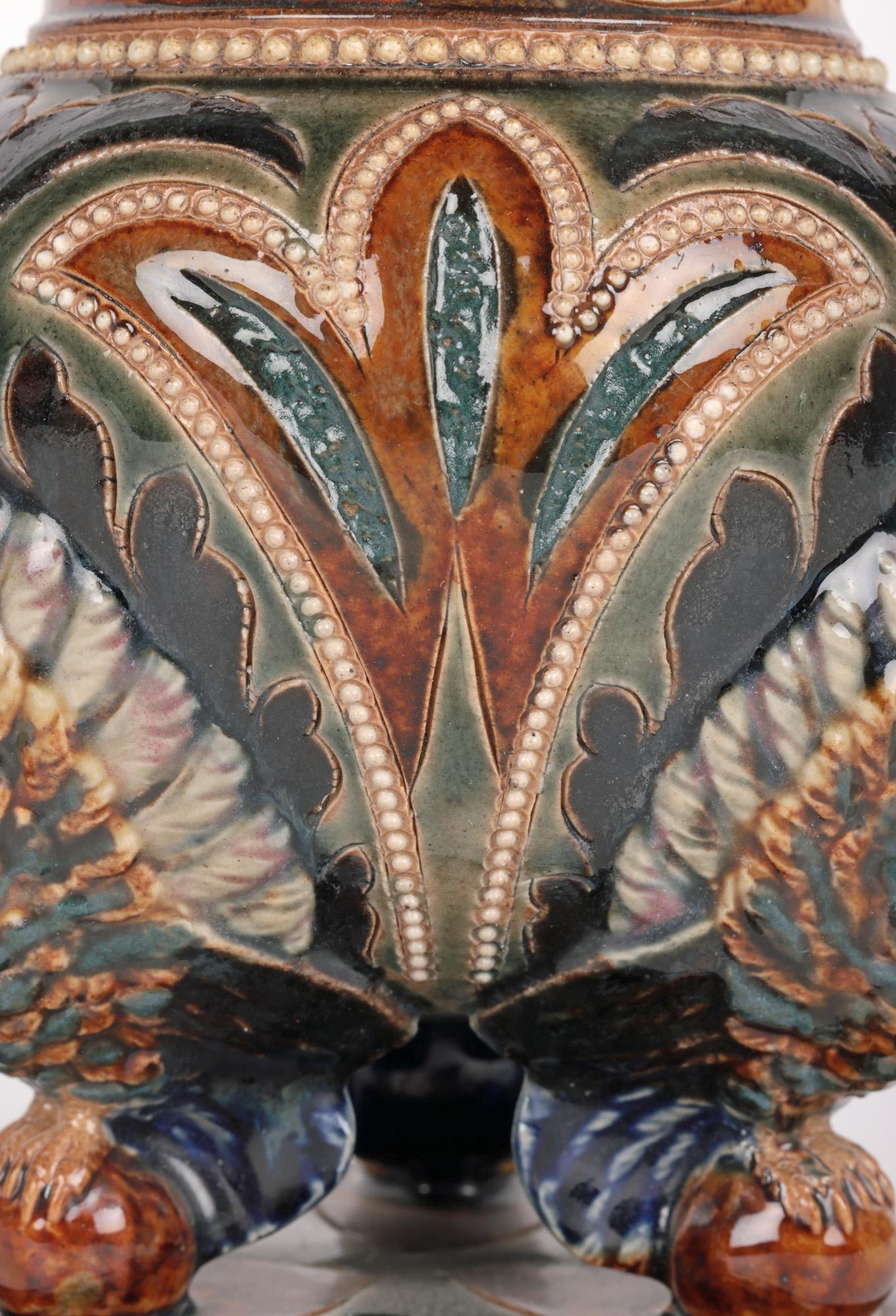 Late 19th Century Emily E Stormer Rare Doulton Lambeth Owl Mounted Vase