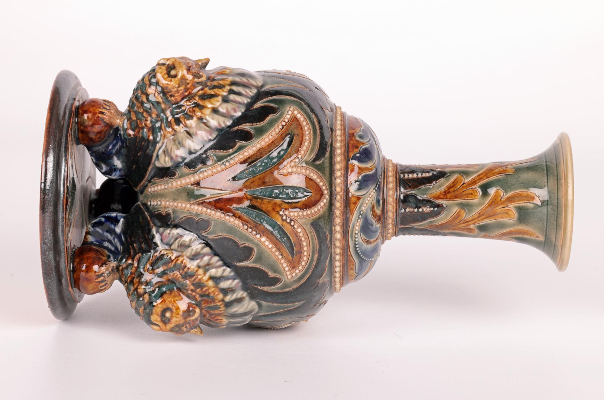 Emily E Stormer Rare Doulton Lambeth Owl Mounted Vase 1