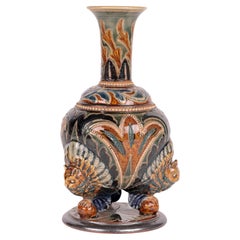 Antique Emily E Stormer Rare Doulton Lambeth Owl Mounted Vase