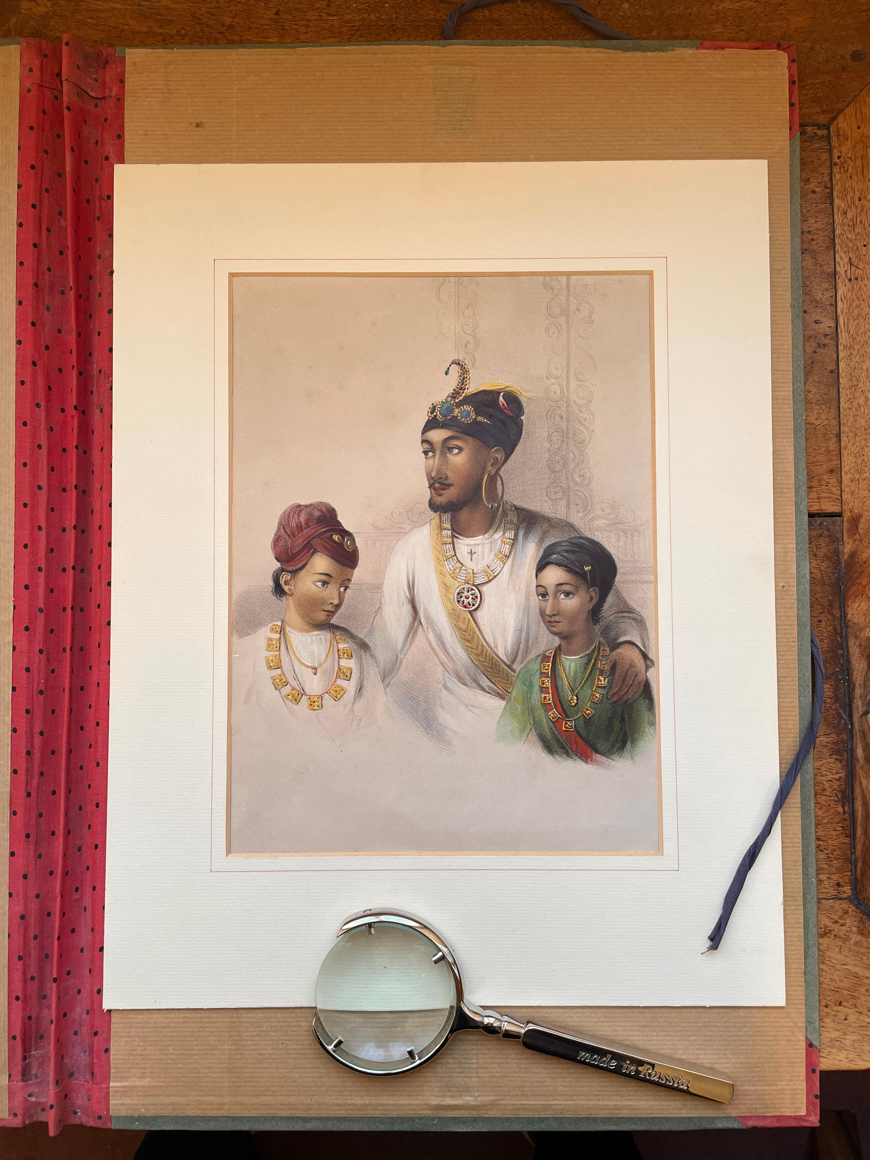 This rare, hand-coloured lithograph is Plate 21 of Emily Eden's 'Portraits of the Princes and People of India’,  a volume of hand-coloured lithographs of sketches made in India by Emily Eden who was a correspondent of Queen Victoria and the sister
