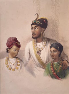 19th Century Hand coloured Rare Lithograph, India, Emily Eden, Raja Nahun & Sons