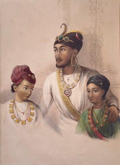 Antique 19th Century Hand coloured Rare Lithograph, India, Emily Eden, Raja Nahun & Sons