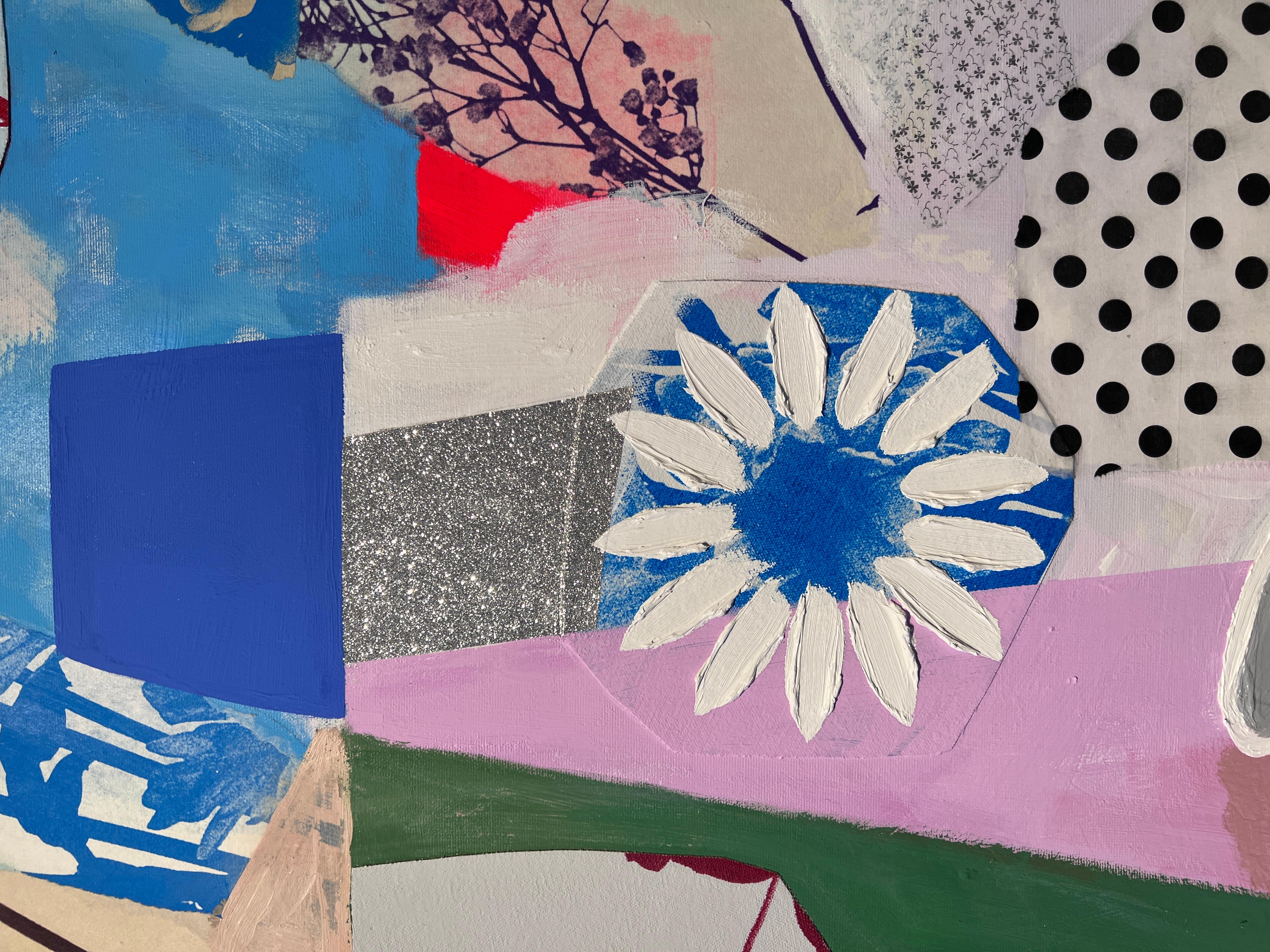 Emily Filler, Bouquet (color block & polka dots) Collage, acrylic & silkscreen  For Sale 3