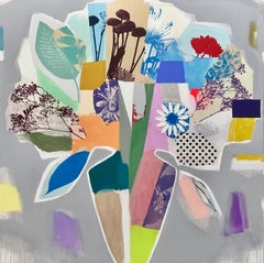 Emily Filler, Bouquet (color block & polka dots) Collage, acrylic & silkscreen
