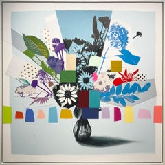 Emily Filler - "Vintage Bouquet (blue hydrangea)" - mixed media collage w/ paint