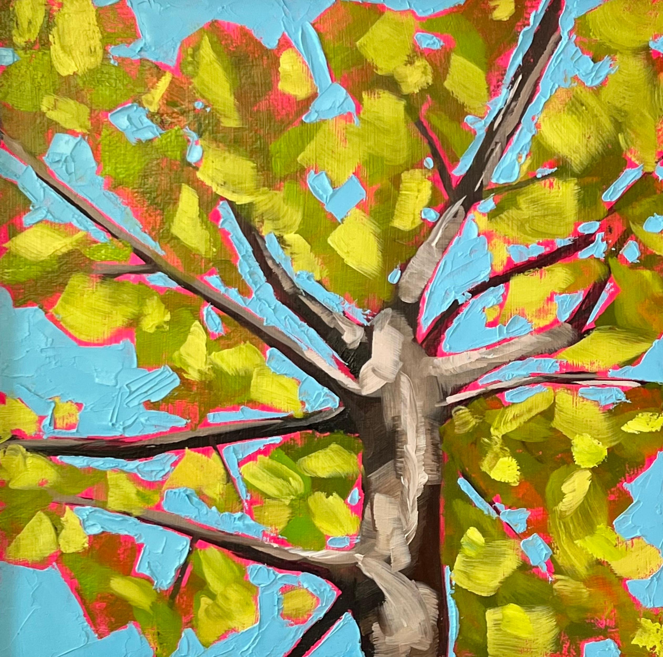 Emily Finch Abstract Painting - Looking Up Through Bright Green Leaves to Feel Joy 