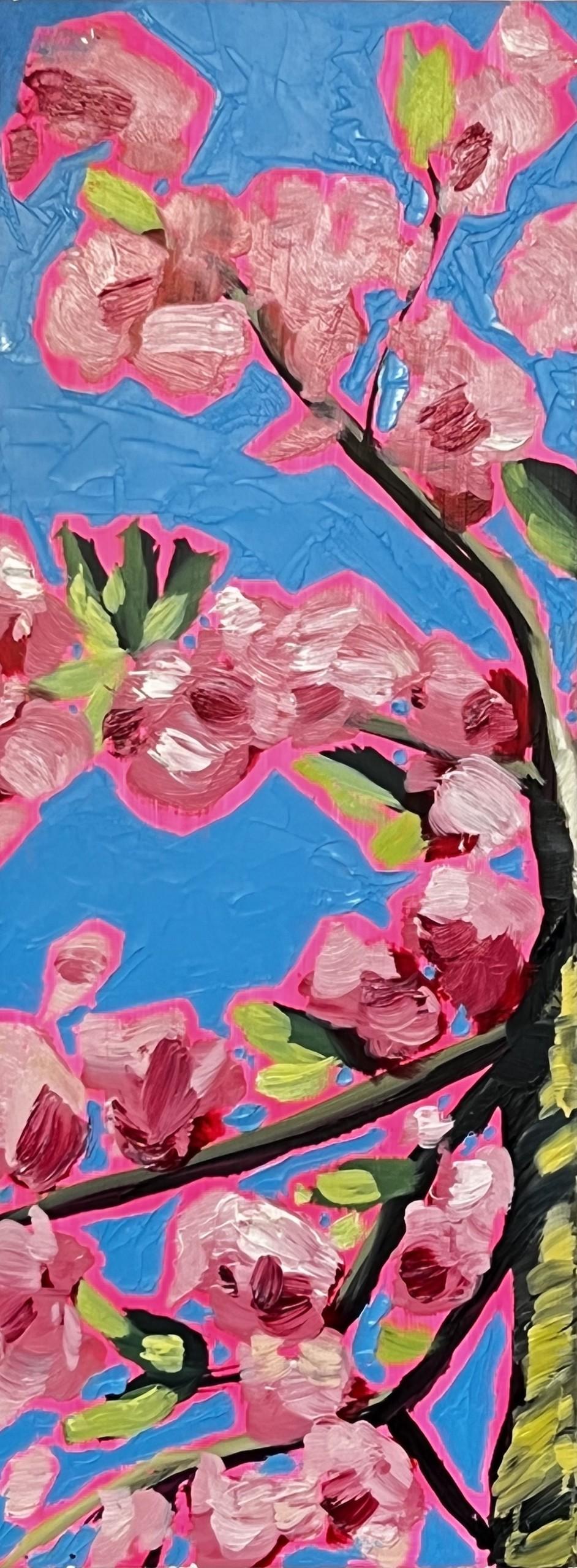 Looking Up Through Pink Blossom Diptych  - Painting by Emily Finch