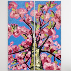 Looking Up Through Pink Blossom Diptych 