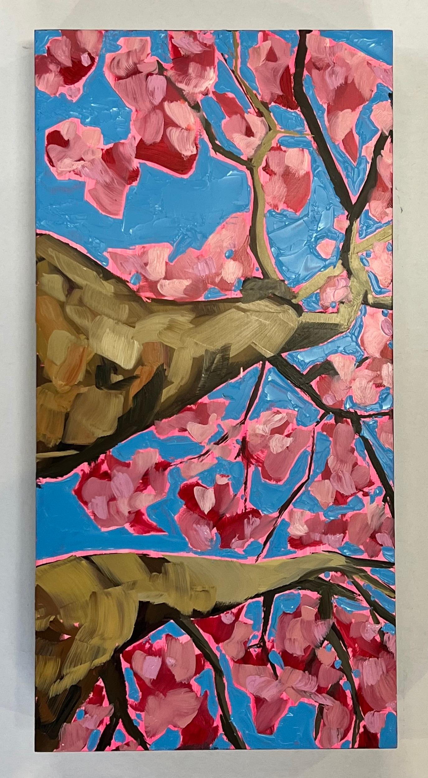 Looking Up Through Pink Blossom to Feel Hope - Painting by Emily Finch