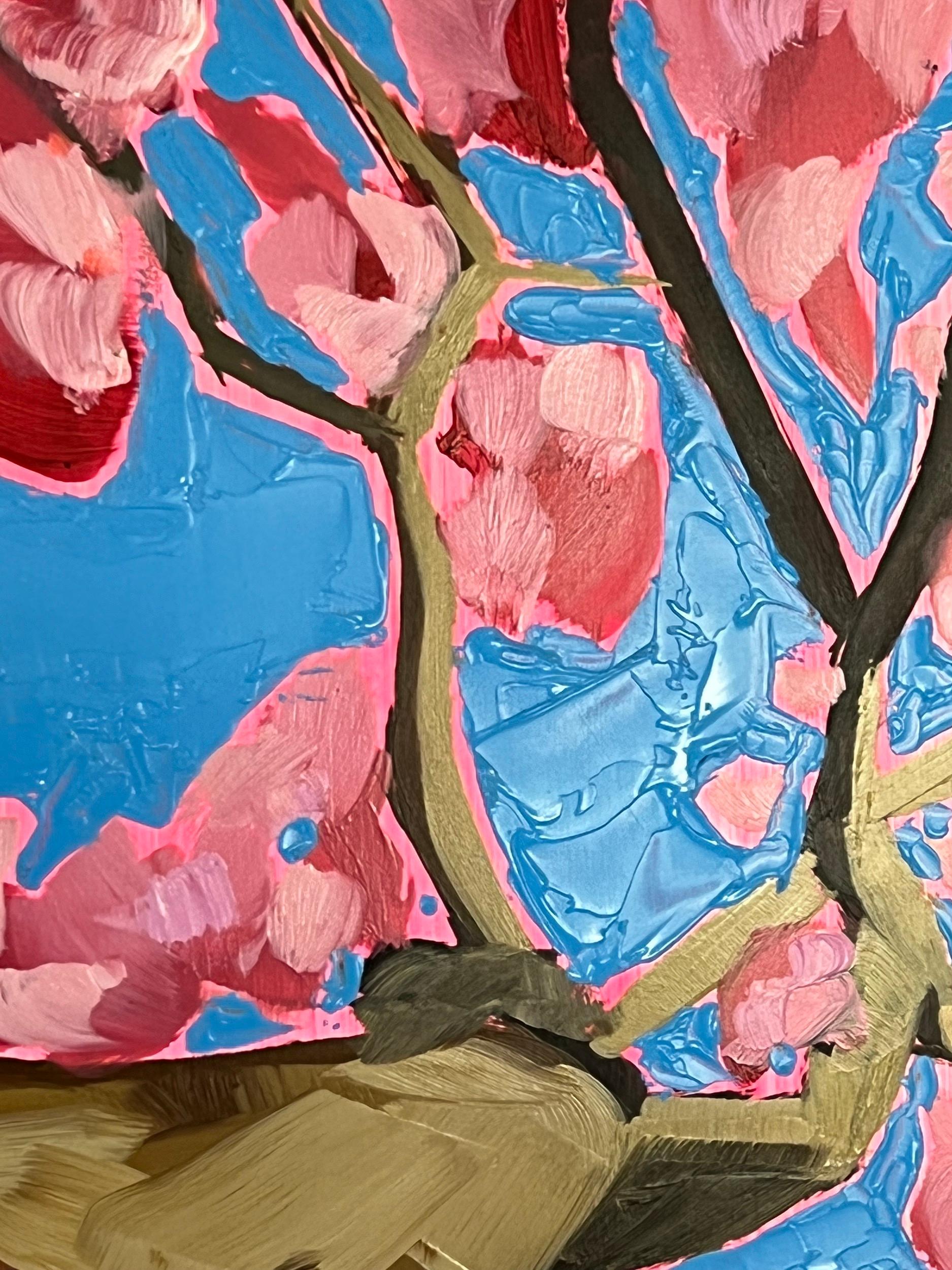 Looking Up Through Pink Blossom to Feel Hope - Brown Abstract Painting by Emily Finch