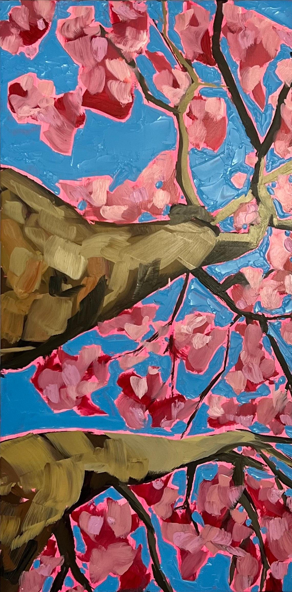 Emily Finch Abstract Painting - Looking Up Through Pink Blossom to Feel Hope