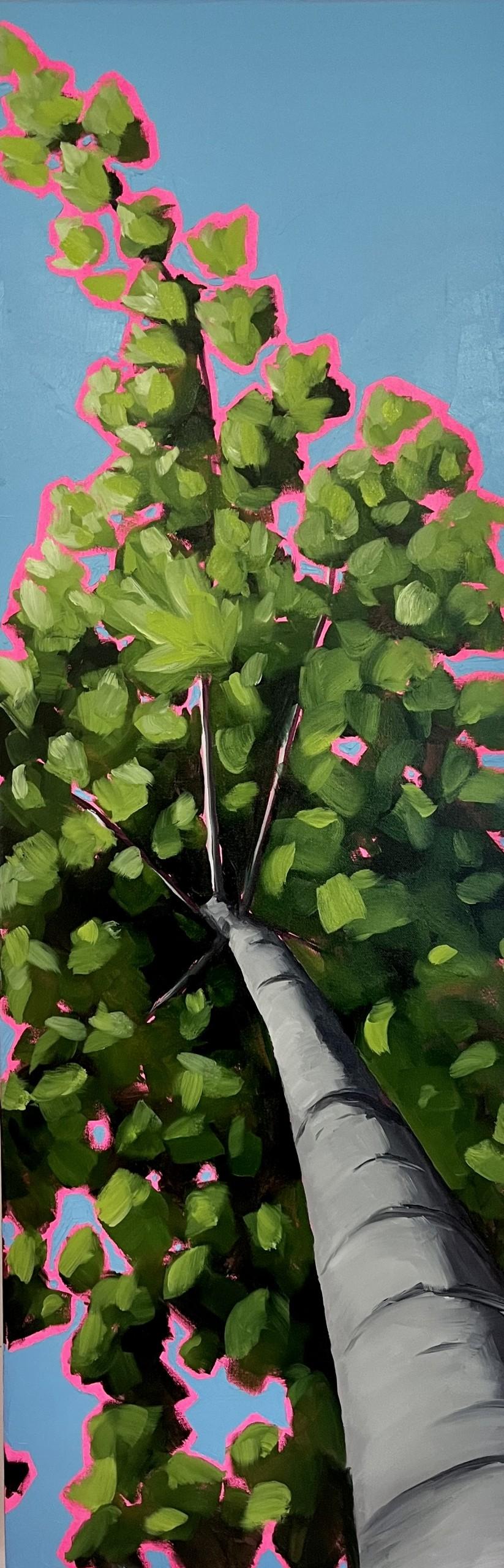 Emily Finch Landscape Painting - Looking up through the tallest spring leaves to excitement 2 