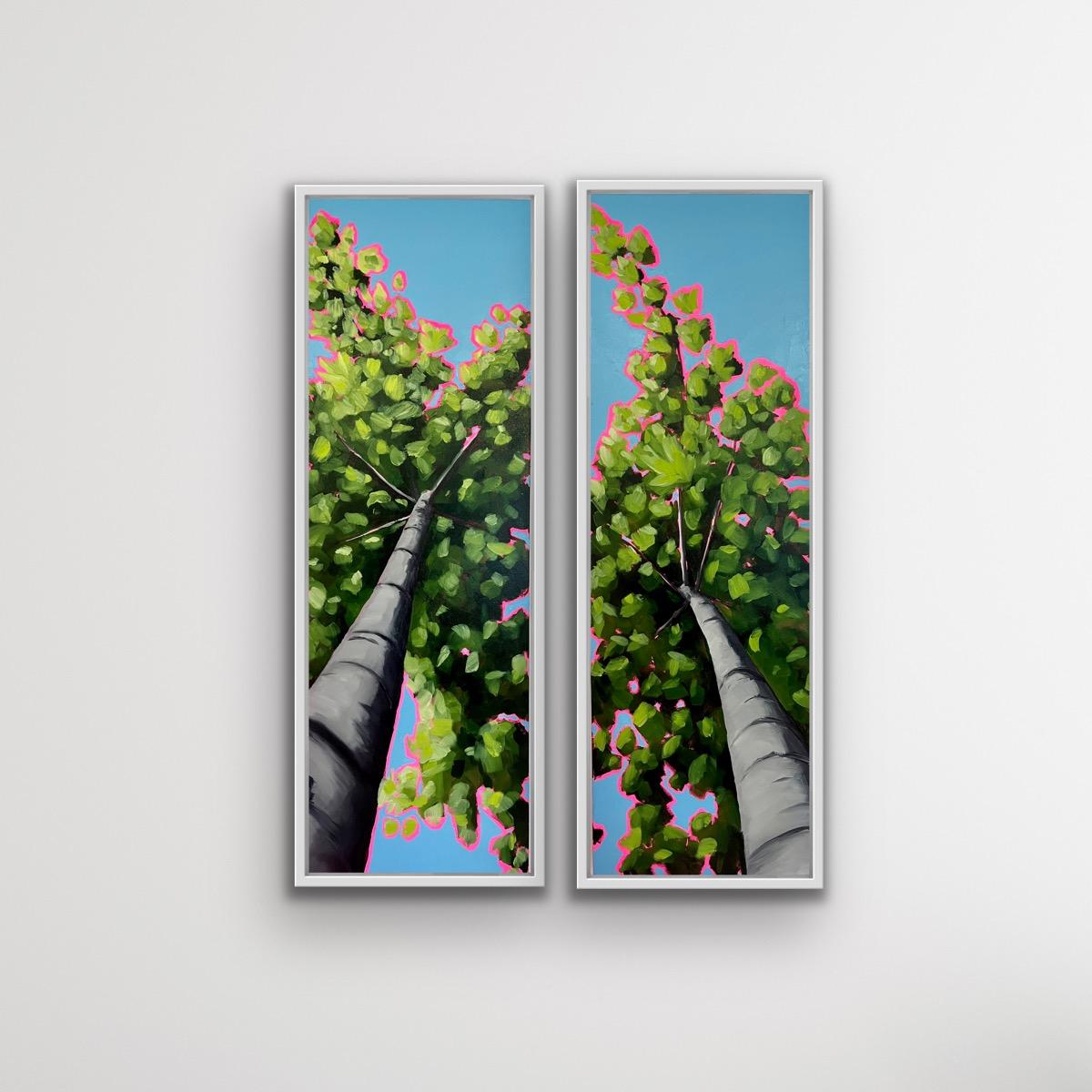 Emily Finch Landscape Painting - Looking Up Through the Tallest Spring Leaves to Excitement diptych, original art