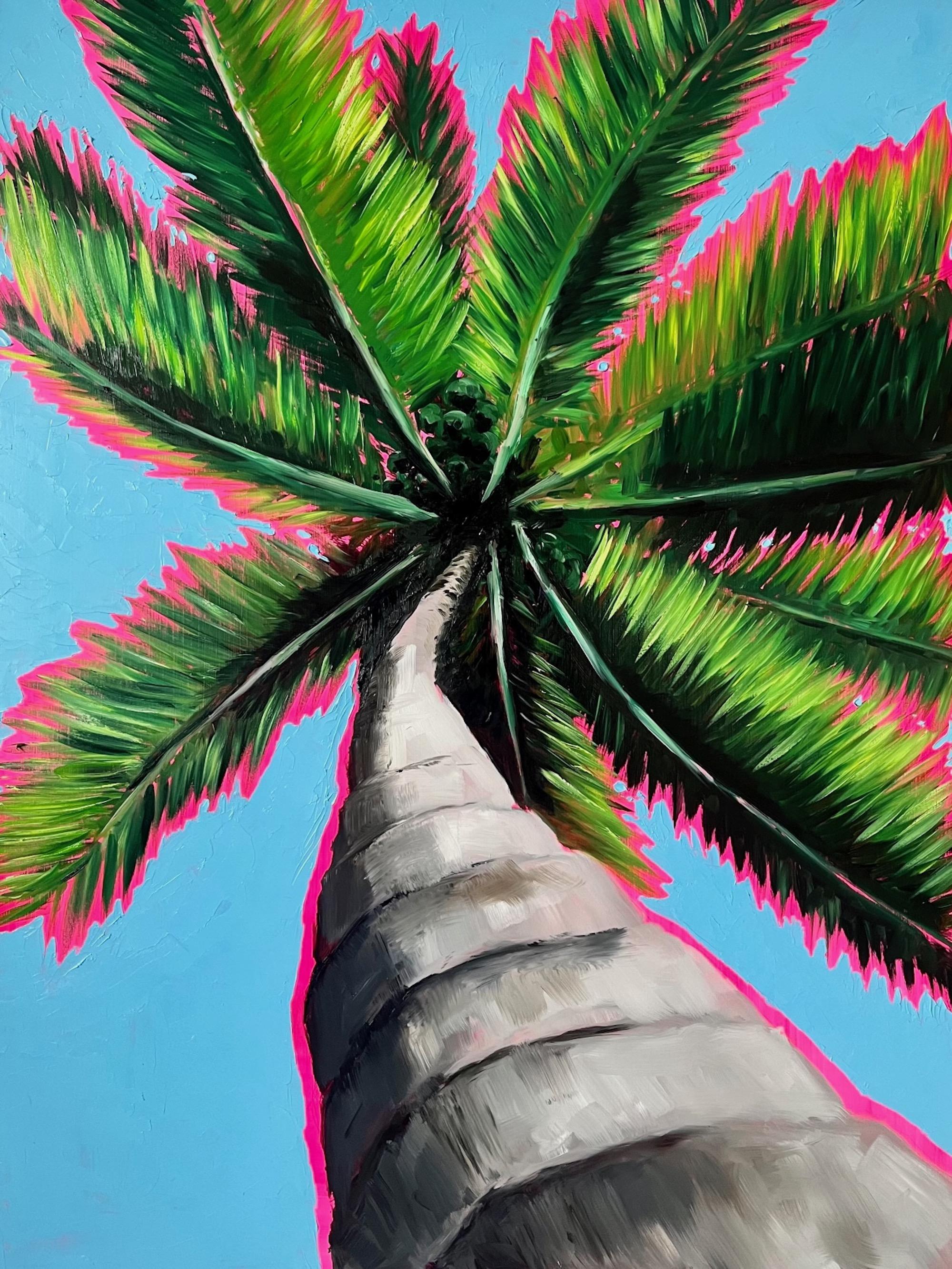 Emily Finch Landscape Painting - Looking up through tropical leaves to peace